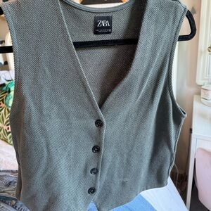 Zara Olive Button-Up Vest
